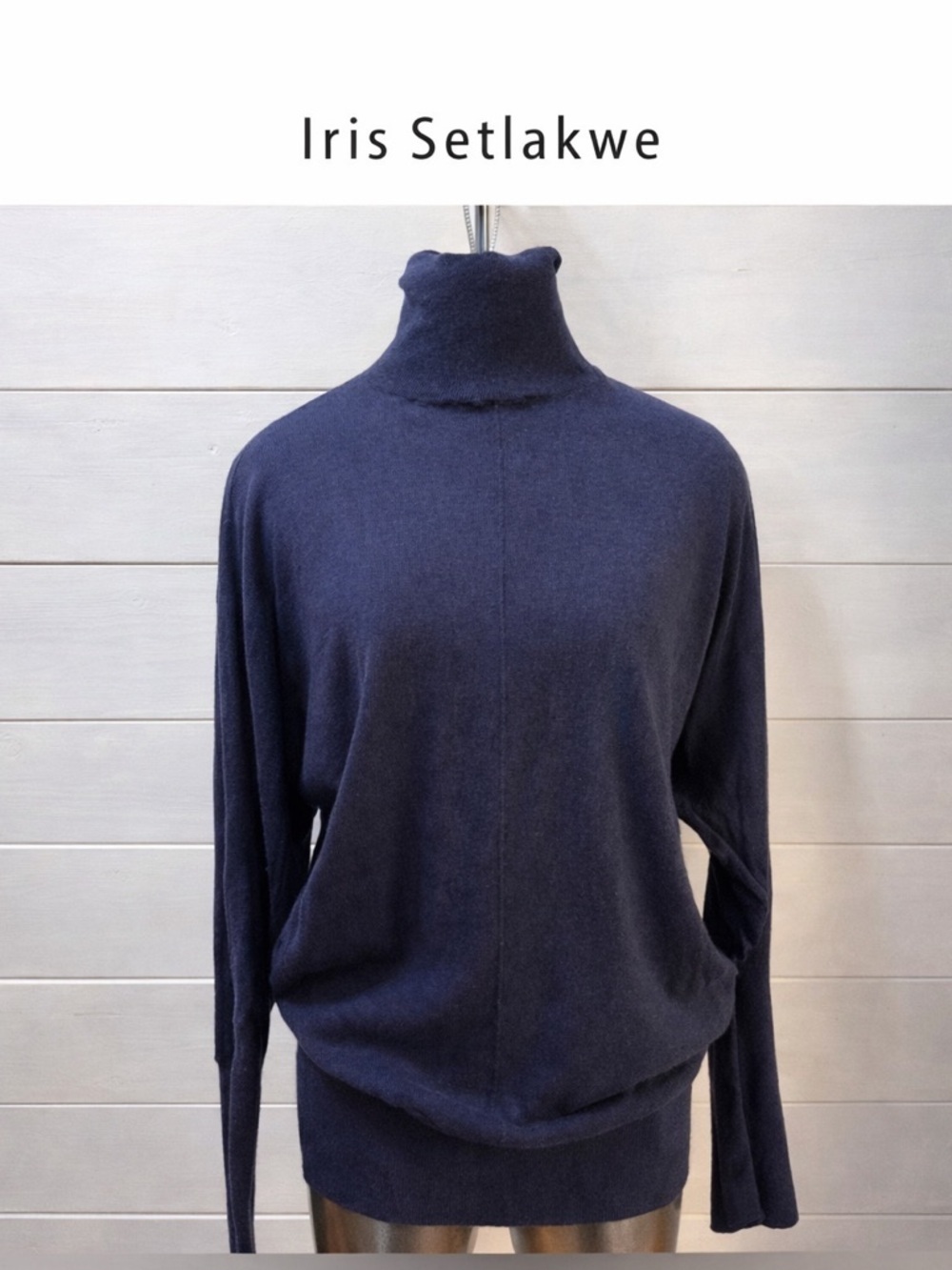 IRIS SETLAKWE – Navy Merino Wool Turtleneck Sweater (Size M)